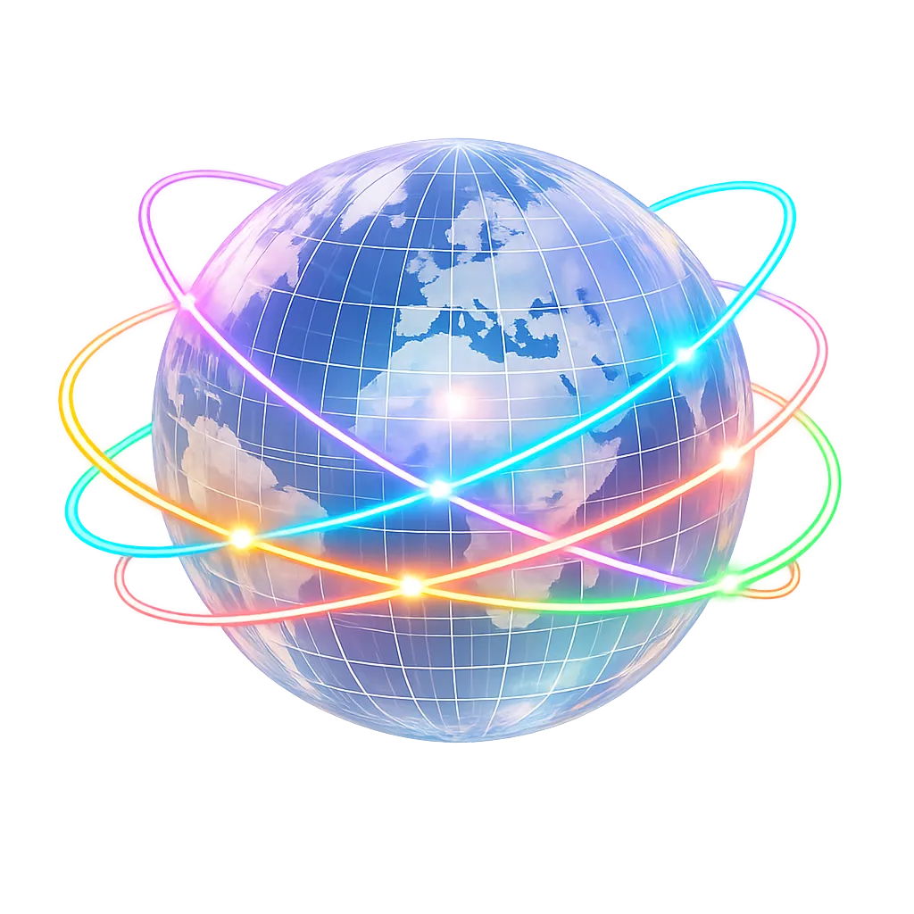 Glowing globe wrapped in astrocartography lines